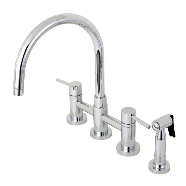 Kingston Brass Concord 2-Handle Bridge Kitchen Faucet W/Brass Side Sprayer, Chrome KS8271DLBS - main